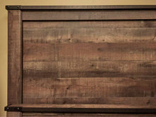 Driftwood Finish Plank Queen Bed Includes Siderails & Metal Rails