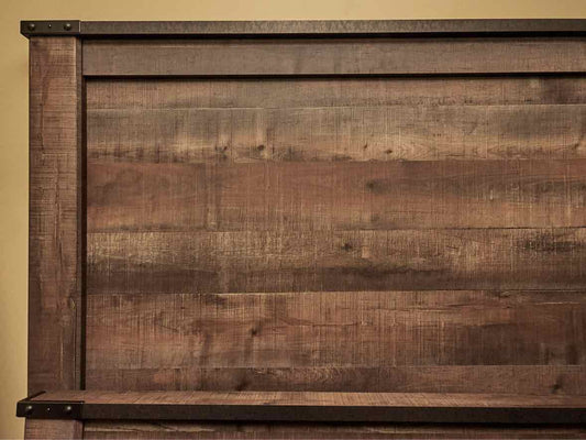 Driftwood Finish Plank Queen Bed Includes Siderails & Metal Rails