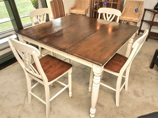 White Finish Espresso Finish Top Pub Height Table &  4 Chair Set