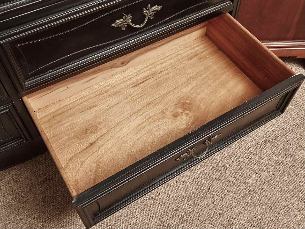 Dixie French Provincial Style Black Finish 7 Drawer Dresser