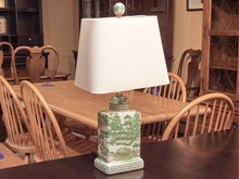 Green Chinoiserie Tea HouseTable Lamp With Off White Shade