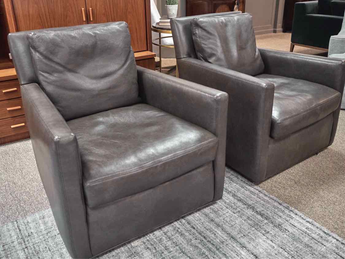 Pair of Lee Swivel Leather Chairs in Manattan Pewter Grey  (L1296-01SW)