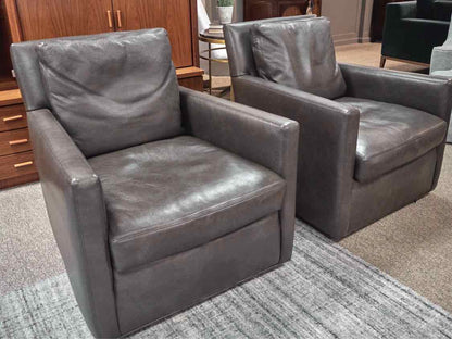 Pair of Lee Swivel Leather Chairs in Manattan Pewter Grey  (L1296-01SW)