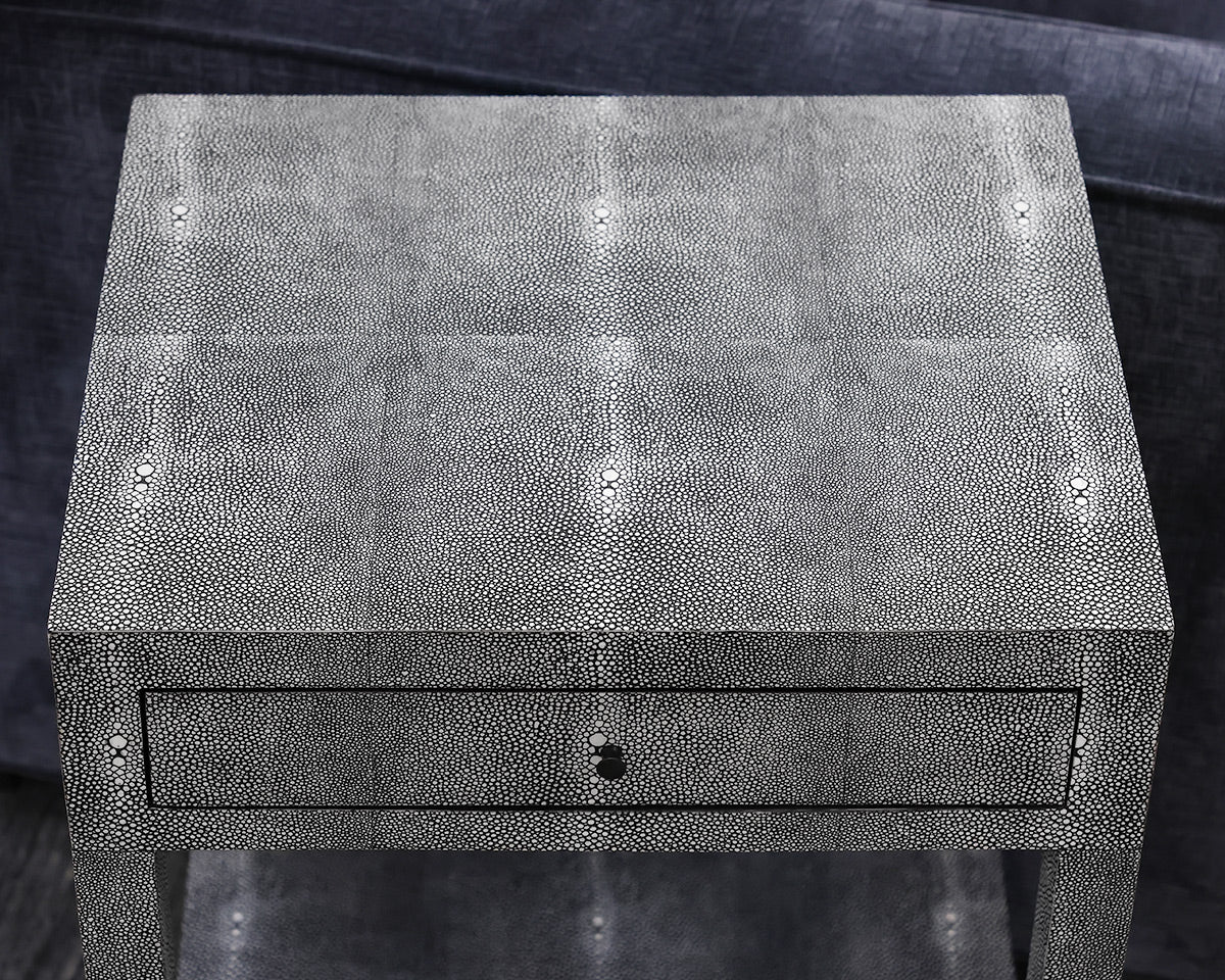 Amberly Nightstand in Faux Gray Shagreen, One Drawer. One Shelf