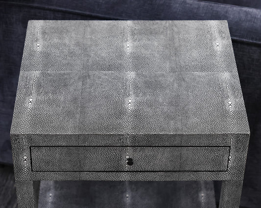 Amberly Nightstand in Faux Gray Shagreen, One Drawer. One Shelf