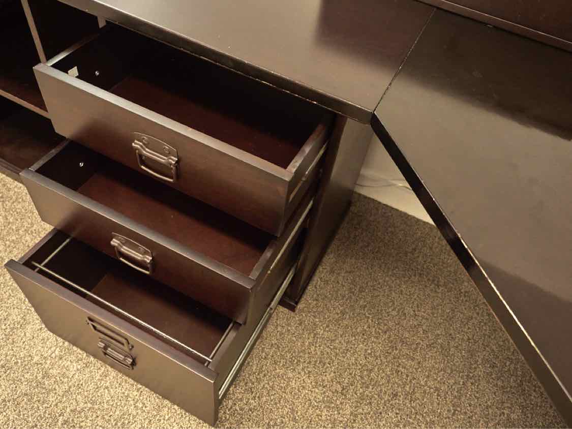 Pottery Barn 'Bedford' Corner Desk in Espresso Finish with 2 File Cabinet Drawer