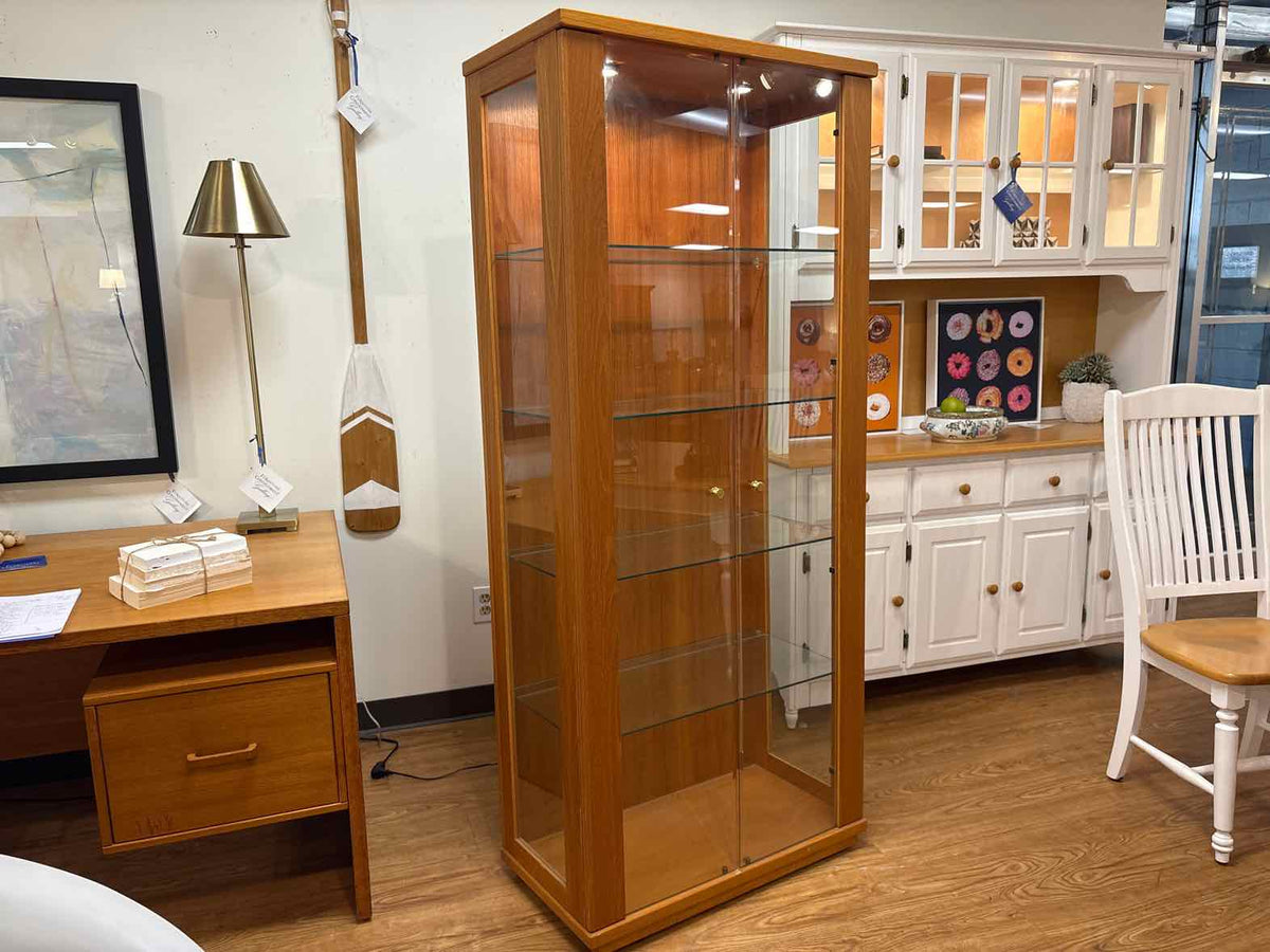 Lighted Teak Display Cabinet