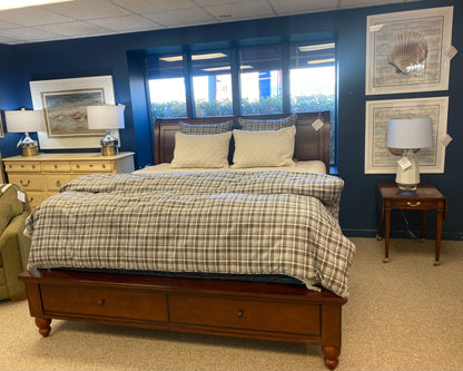 King Louis Phillip Style Sleigh Storage Bed in Bourbon Finish