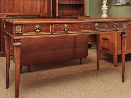 Vintage Leather Top Inlay Accents 3 Drawer Desk