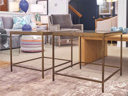 Pair of Glass Top Side Tables with Brass Finish Frame