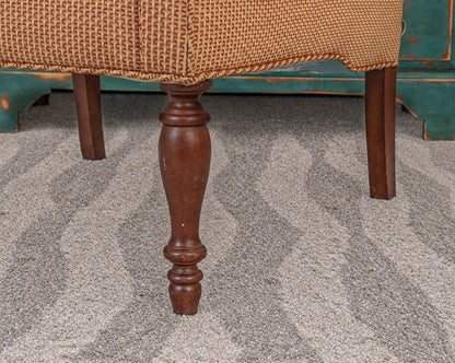 Pair of Lee Jofa  Beige & Rust Roll Arm Club Chairs on Turned Legs