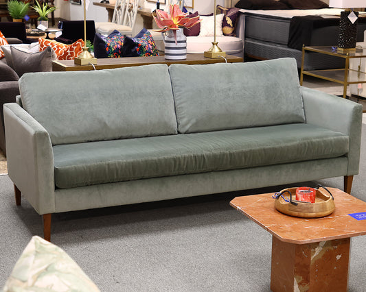 American Leather Bench Cushion Velvet Sofa