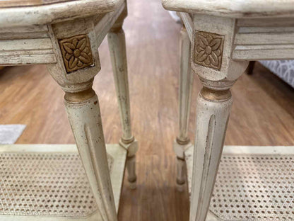 Domain Pair of Glass-Top Cane Side Tables