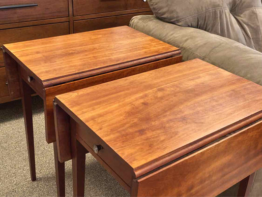 Pair of Benchmade Solid Cherry Dropleaf Tables