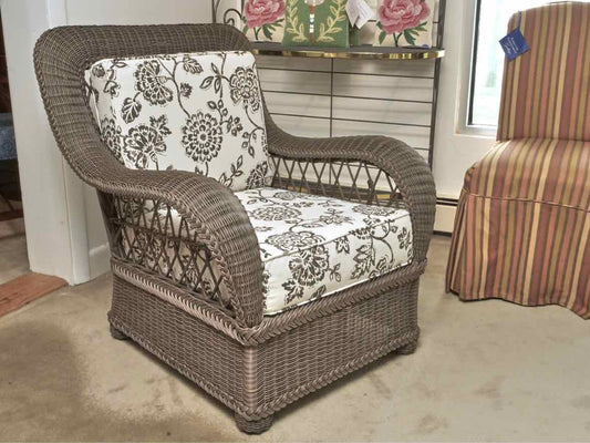 Ethan Allen Dark Brown Finish All Weather Woven Chair With Cushions