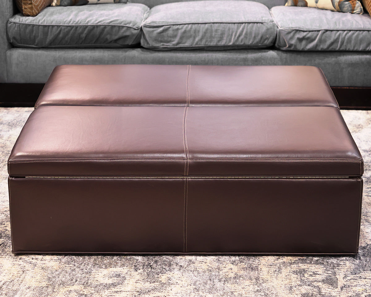 Baker Furniture Paris Storage Ottoman in Chocolate Brown Leather on Casters