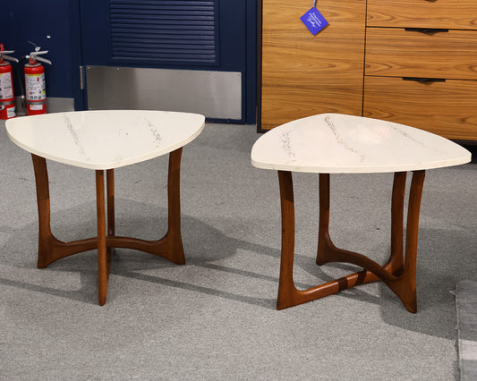 Pair of Adrian Pearsall Vintage Side Tables with Walnut Base and Stone Top
