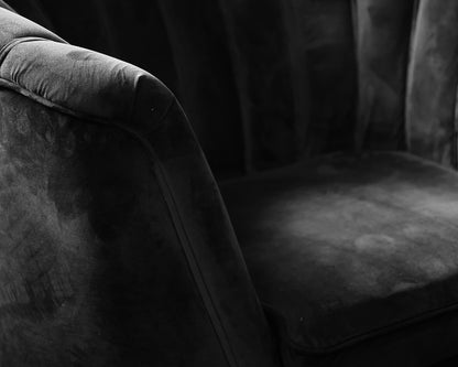 Opportunity Black Velvet Channel Tufted Chair with Ottoman on Gold Legs