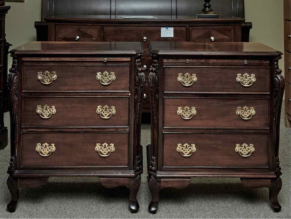 Pair of Mahogany Chippendale Style 3 Drawer Nightstands