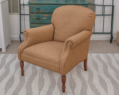 Pair of Lee Jofa  Beige & Rust Roll Arm Club Chairs on Turned Legs