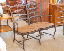 French Woven Rattan Double Seat Setee On Bronze Ladder Back  Frame