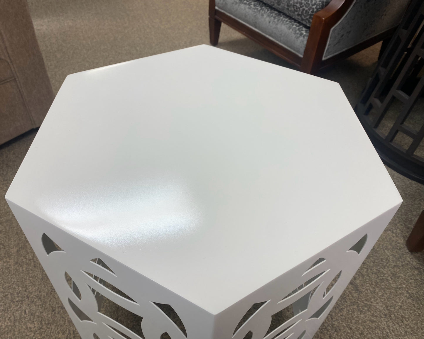 White Metal Hexagon Side Table