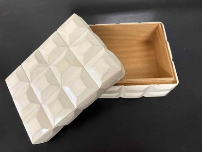Small Decorative Box with 3D Cubes in Ivory