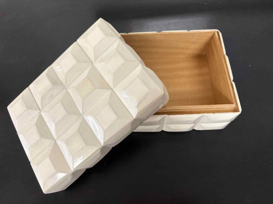 Small Decorative Box with 3D Cubes in Ivory