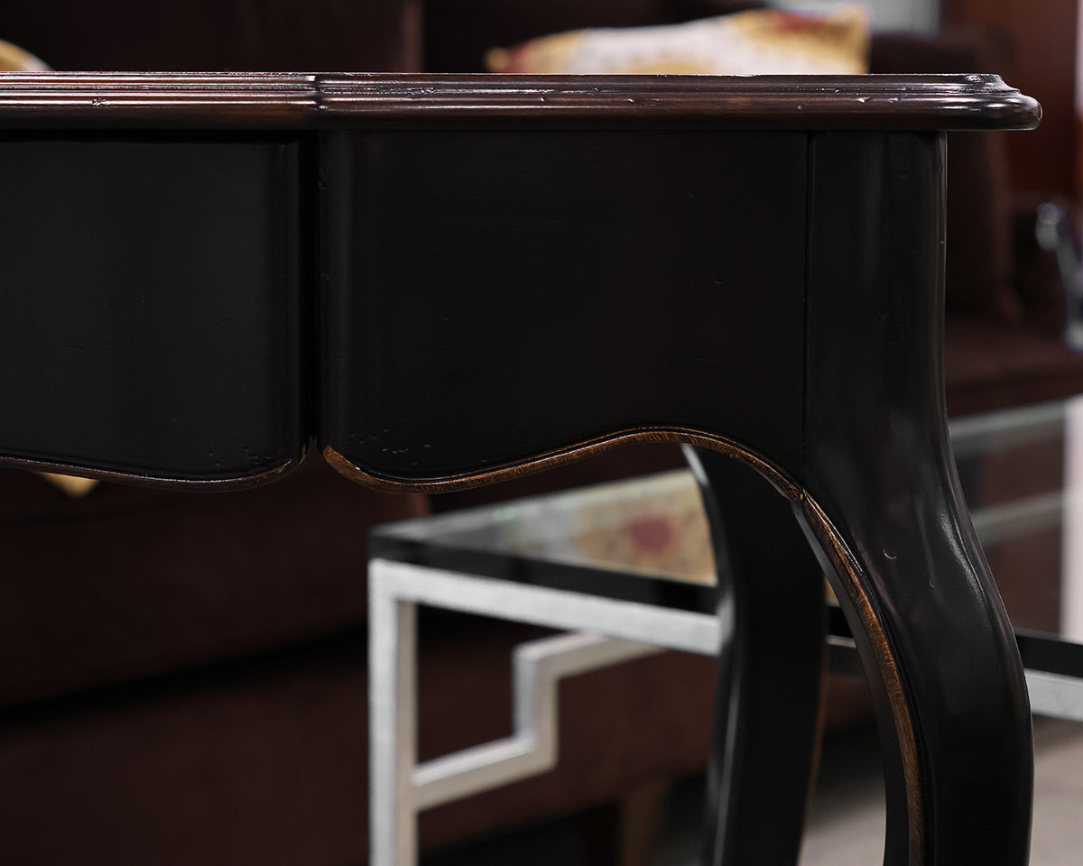 French Country Single Drawer Console in Black with Natural Finish Plank Top