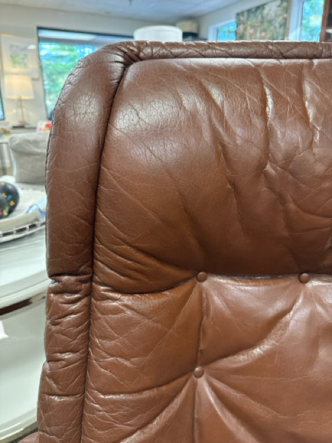 Scandinavian Style Brown Leather Reclining Chair with Ottoman