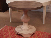 Round Driftwood Finish Plank Top Side Table with Pedestal Base