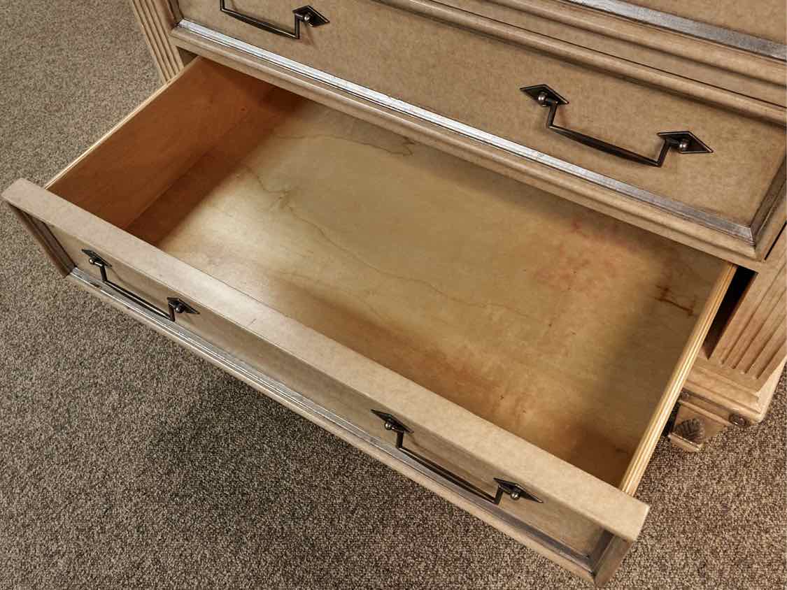 Marge Carson Stone Top Accent Chest in Cream and Silver
