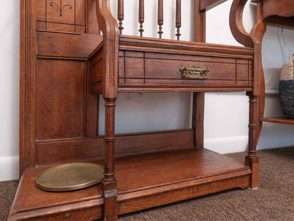 Eastlake Oak Hall Tree Coat Rack