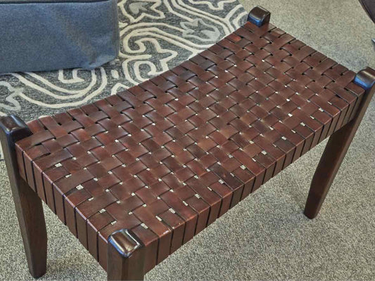 Leather Weave Ottoman