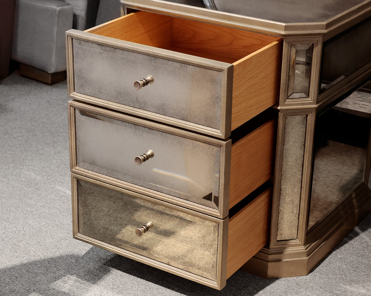 Pair of RH French Mirrored 3-Drawer Nightstands