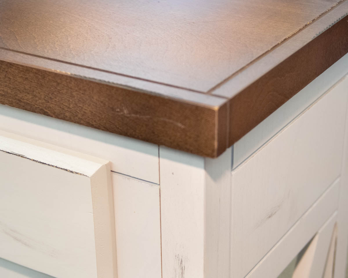 White Finished Side Table W/ Espresso Wood Table Top