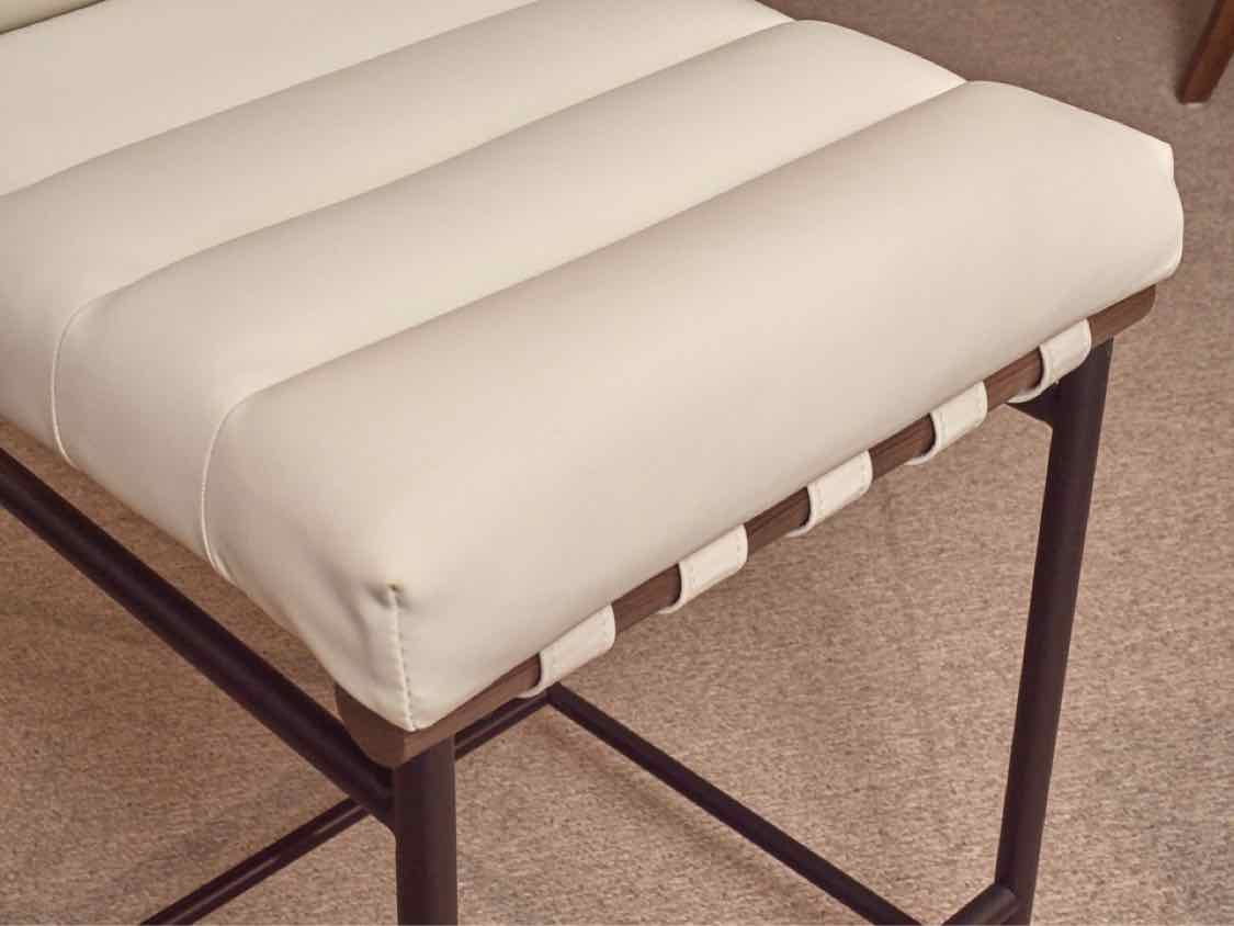 Set Of 3 Perrone  Ivory Leather Metal Frame Counter Stools