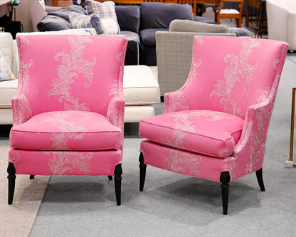 Pair of Custom Hickory Upholstered Pink Chairs