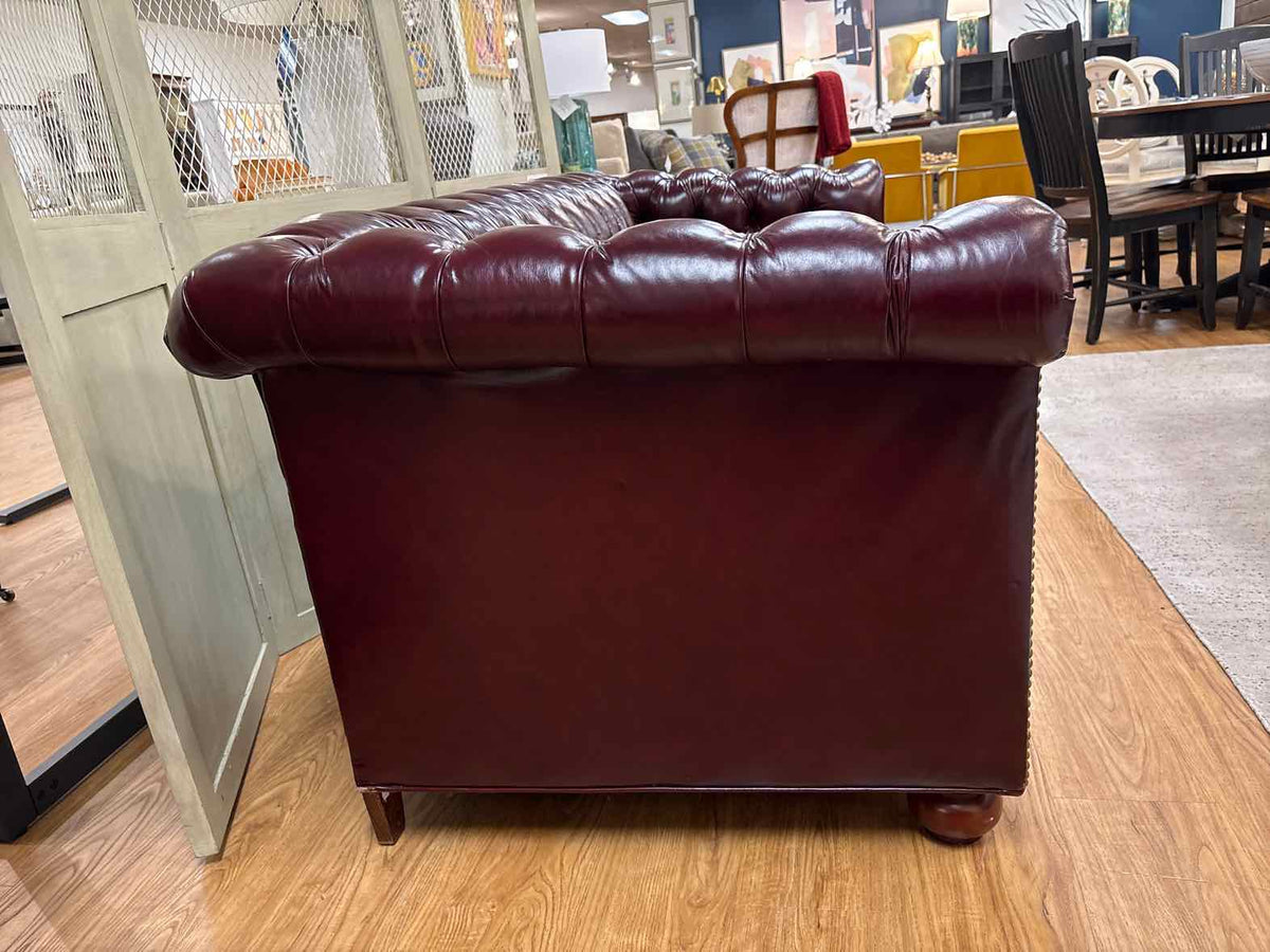 Burgundy Tufted Leather Chesterfield Sofa