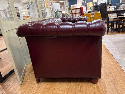 Burgundy Tufted Leather Chesterfield Sofa