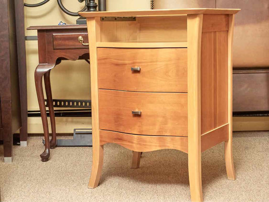 Maple 2 Drawer 1 Shelf Chrome Knobs  Glass Top Nightstand
