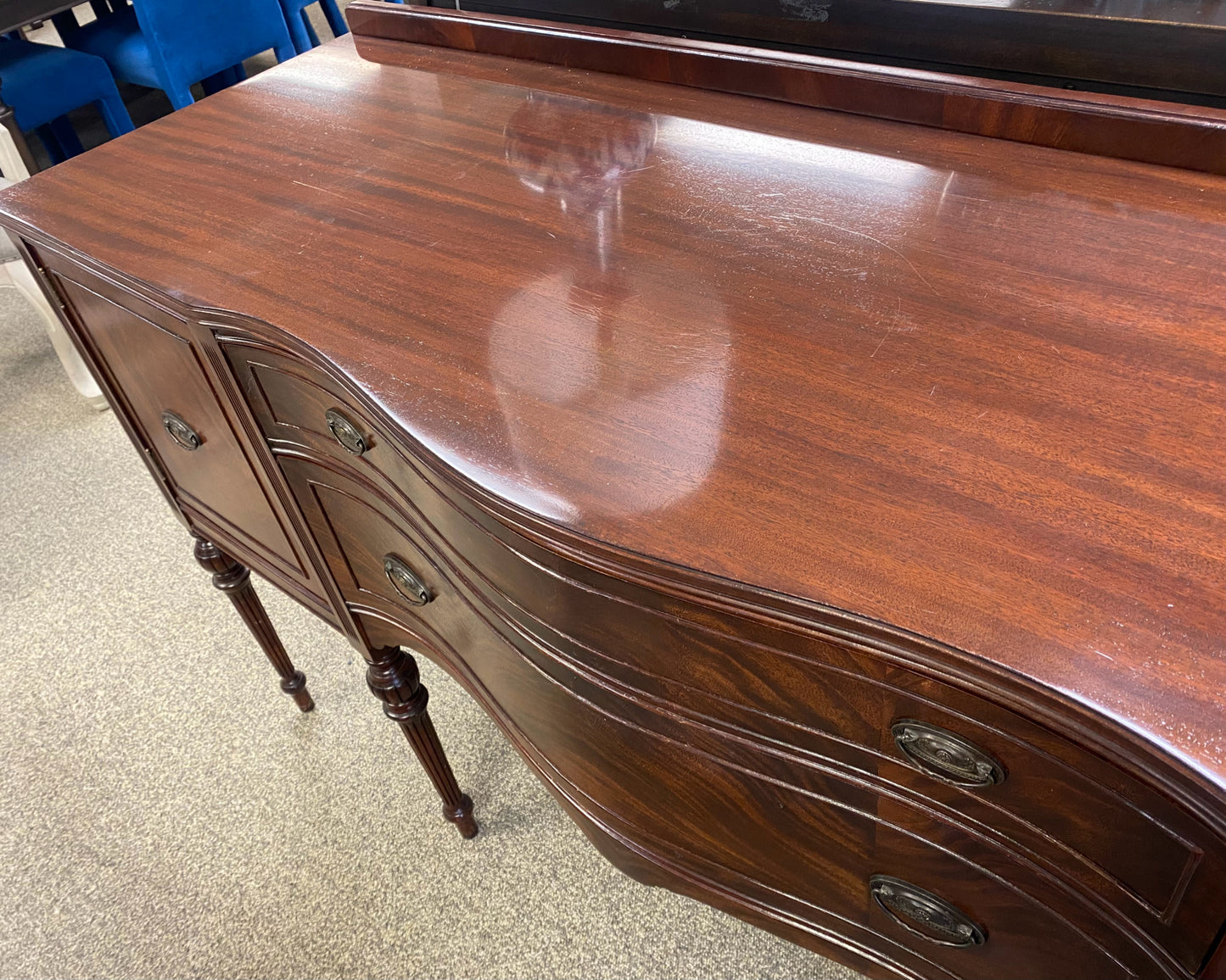 Mahogany Serpentine Front Sideboard on Reeded Column Legs