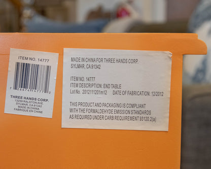 Three Hands Orange Lacquered Side Table with Mirrored Top
