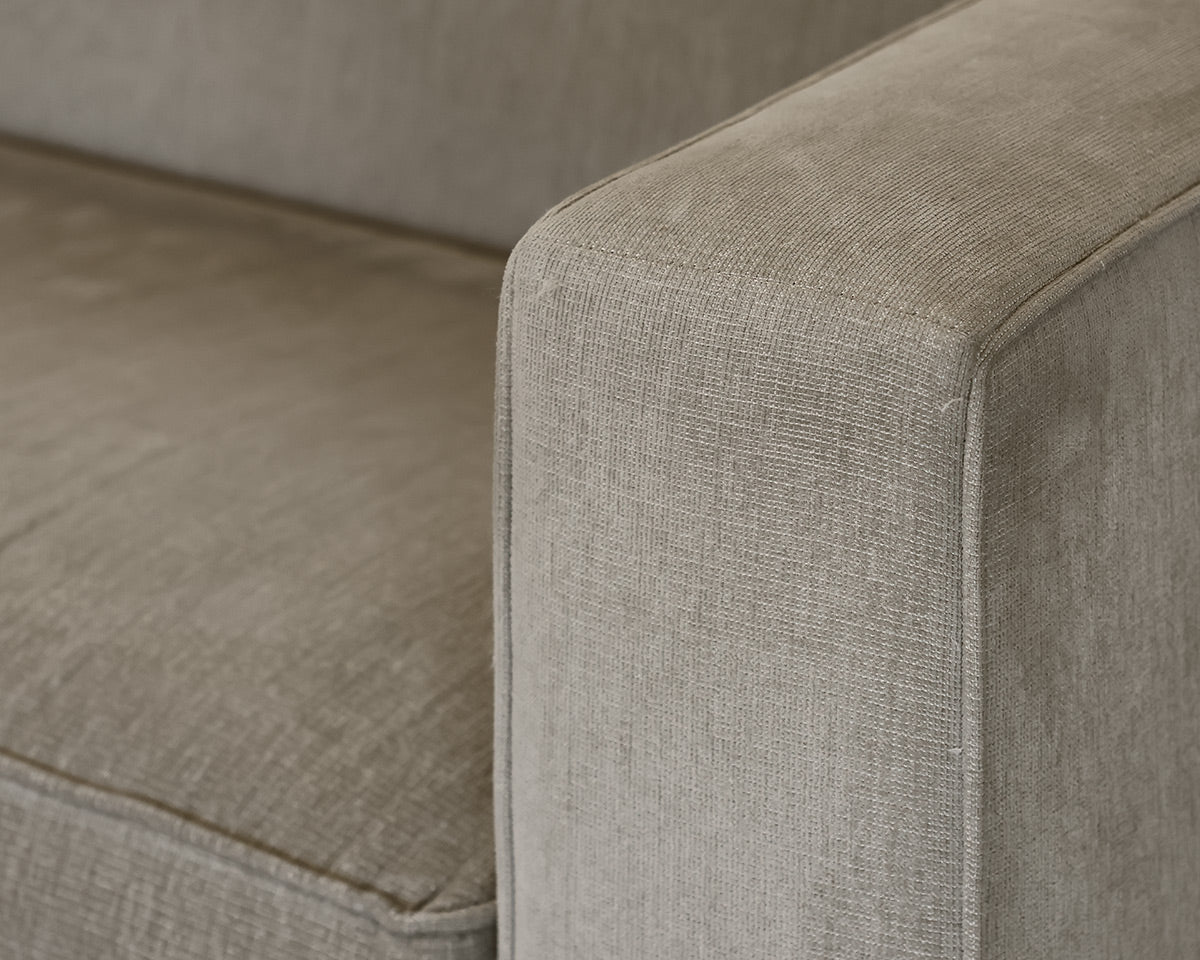 Grey Upholstered Microfiber Tight Back Sofa. 2 Cushion