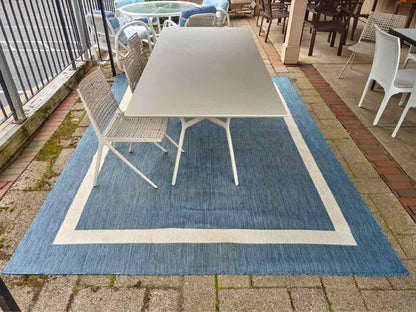 Outdoor Denim Blue Area Rug W/ Ivory Border
