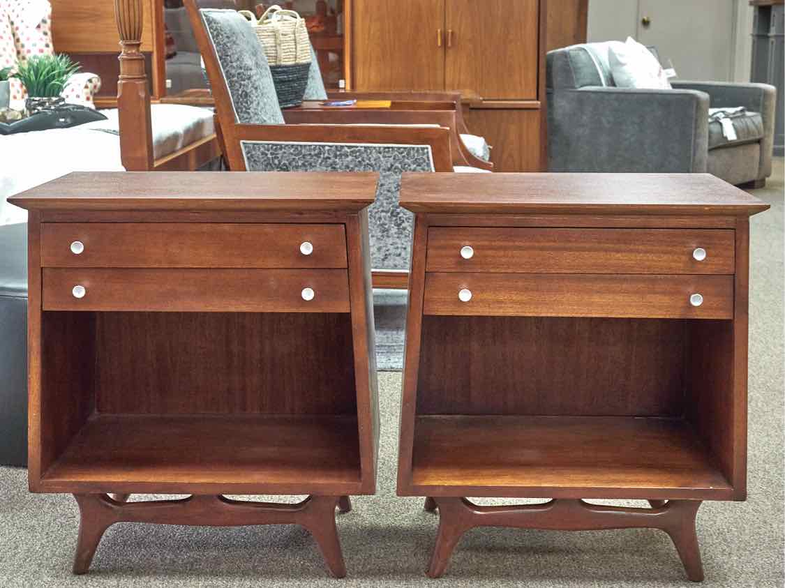 Pair of RWay Walnut 2 Drawer Nightstands with Open Storage