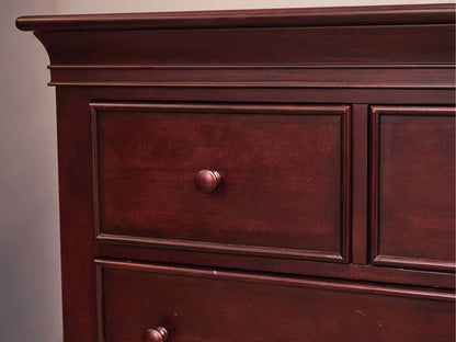 Cherry 7 Drawer Dresser in Rich Color w/Raised Drawers & Wood Knobs