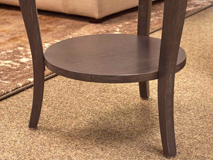 Round Gray Wash Side Table with Shelf