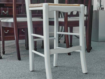 Set of 3 Ballard Designs Lemans Counter Stools in Cream with Rush Seats