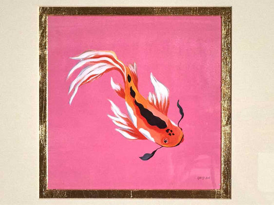 'Colorful Koi III" Art Print In Gold Style Frame